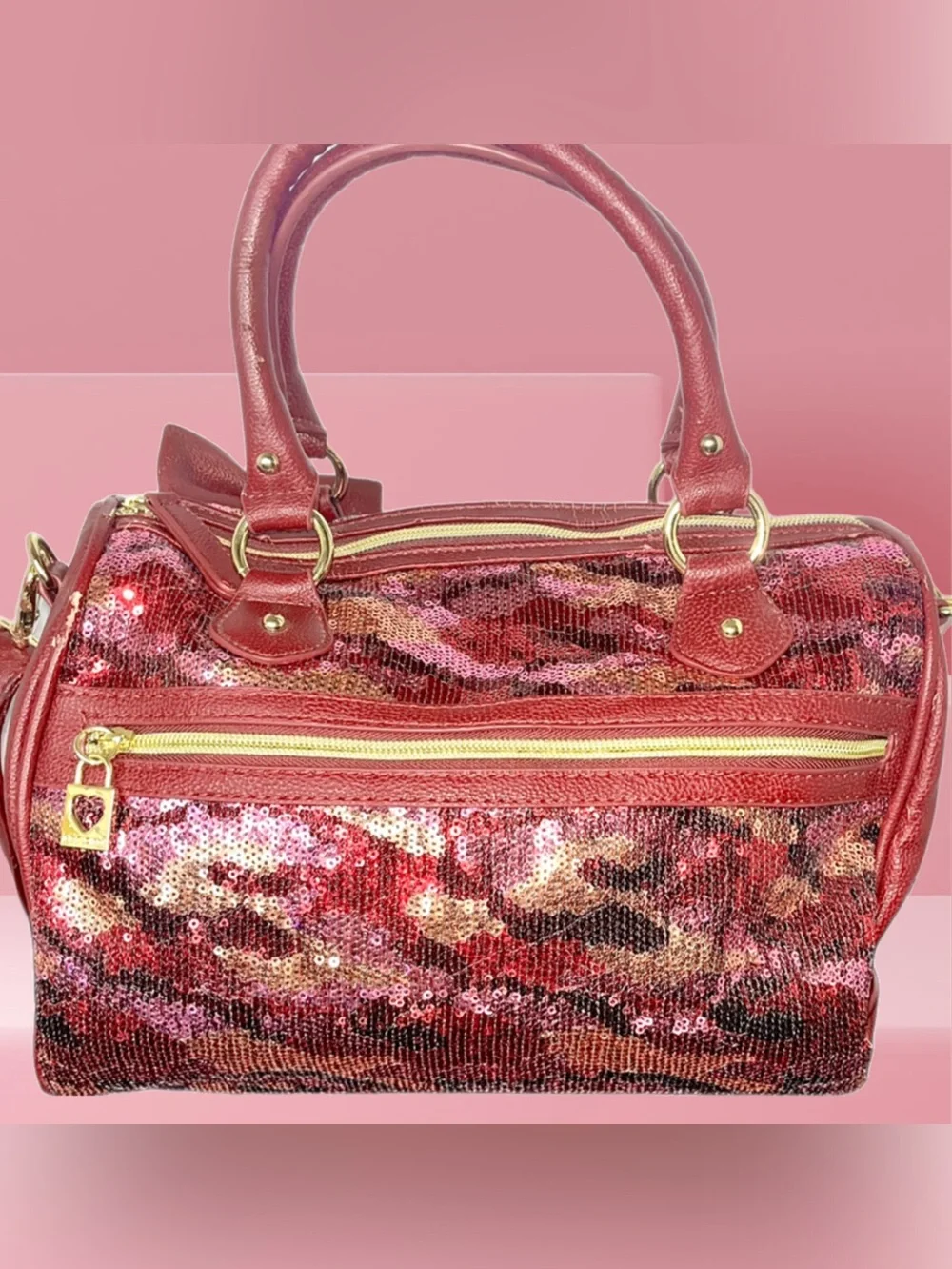 Betsy Johnson Sequin Bow Accent Women's Satchel Bag - Rose